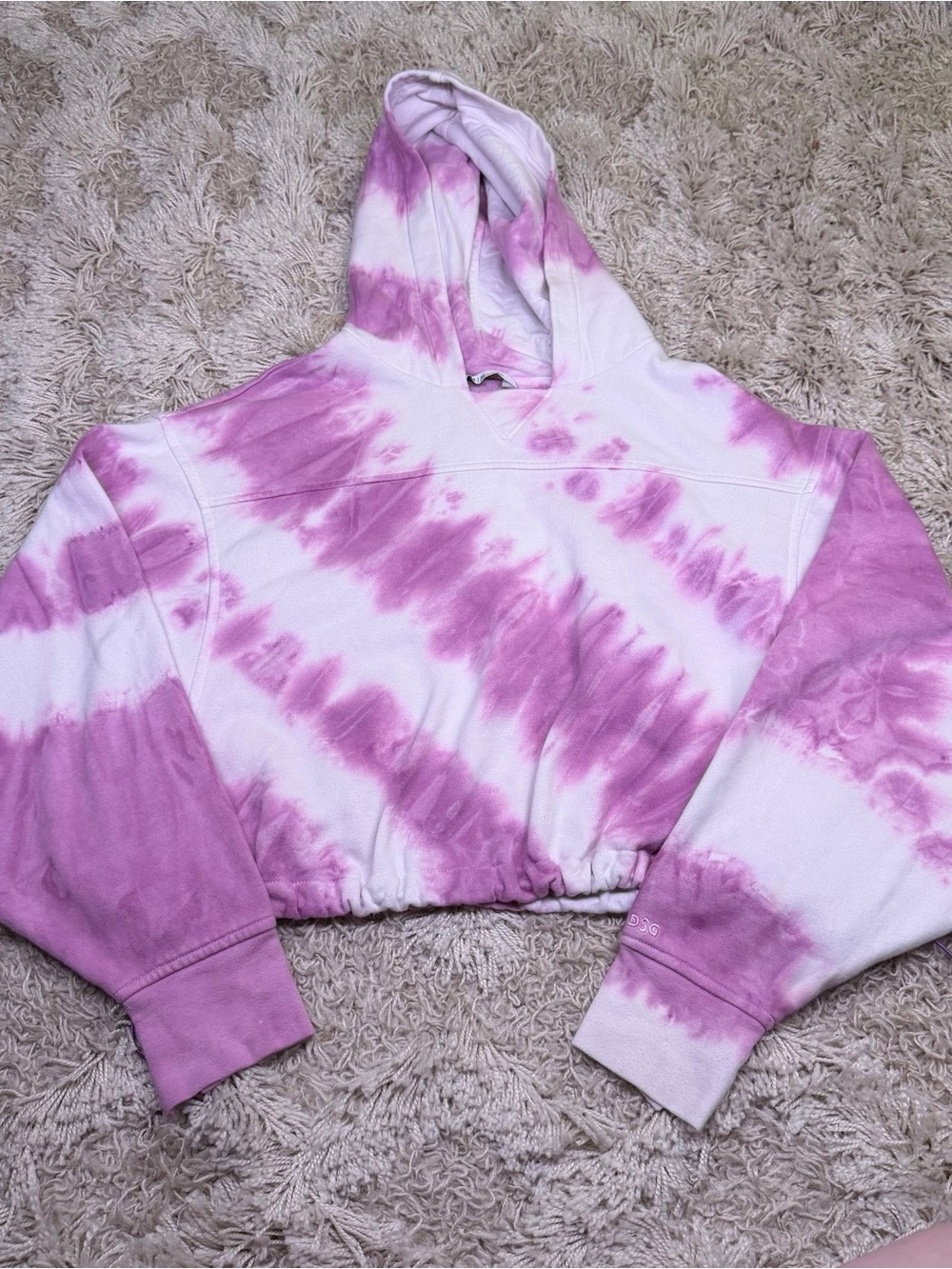 DSG Twitch + Allison Tie Dye Cropped Hoodie Womens M Pink Purple Cinch Hem